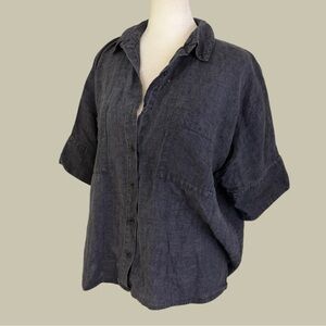 Eileen Fisher Charcoal Button-Up Blouse